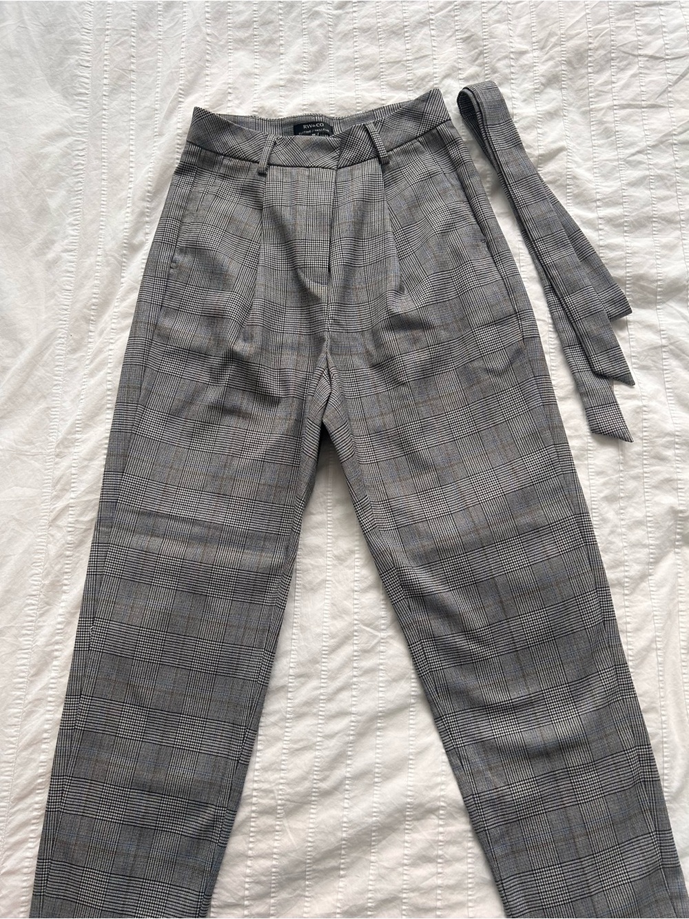 Women’s RW&CO. Gray Plaid Men's Dress Pants with Removable Self-Tie